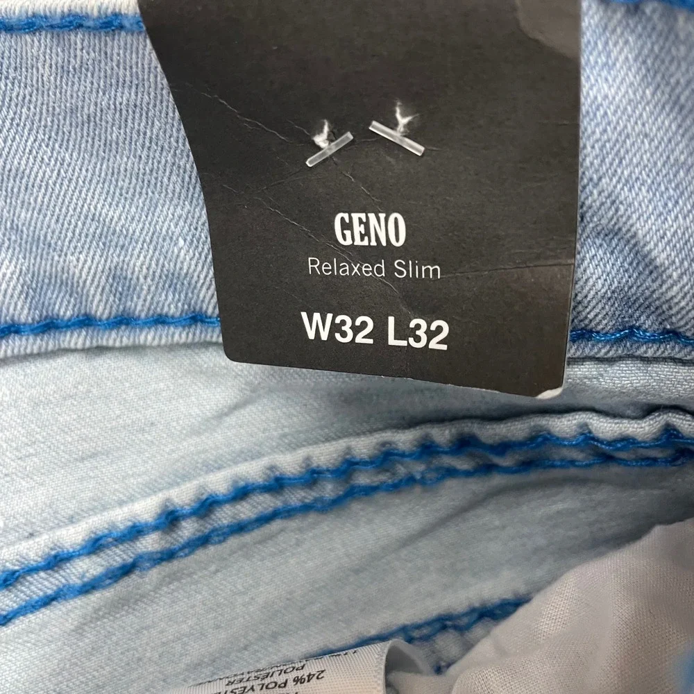 True Religion Geno Big T Flap Slim Jeans Mens 32 Light Blue Distressed 701454